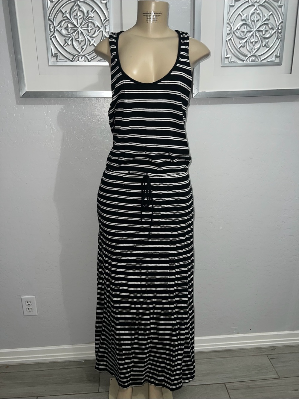 Banana Republic Black and White Striped Sleeveless Maxi Dress